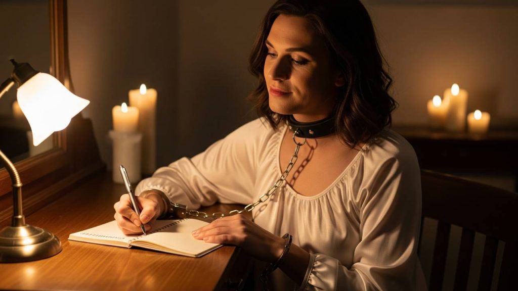9 Evening gratitude ritual at the vanity, satin nightwear, adults, non-sexual.Each night ends with gratitude and grace 9 Evening gratitude ritual at the vanity, satin nightwear, adults, non-sexual.Each night ends with gratitude and grace