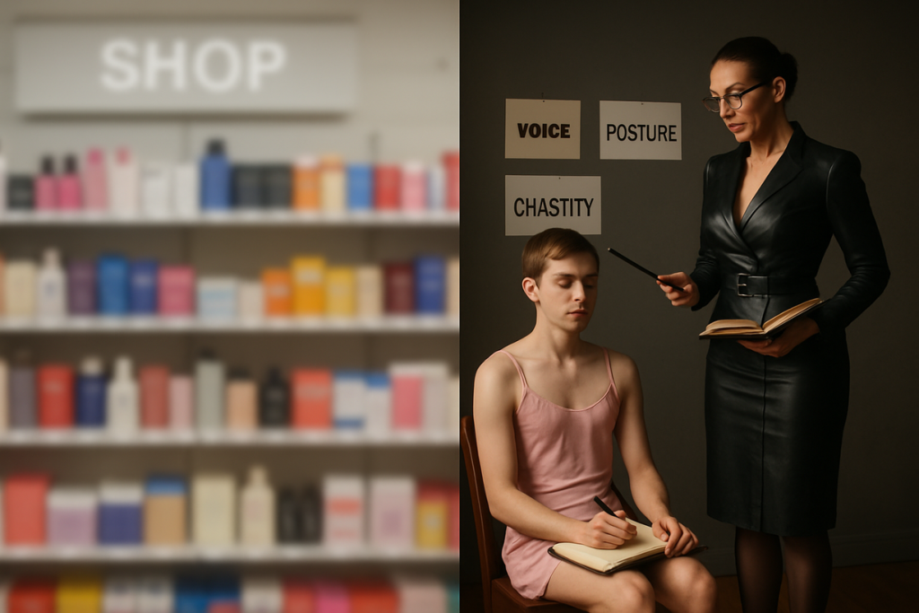 Contrast between a commercial shop grid and a structured sissy training led by Madame Stewart. Beyond shopping a rigorous path to real feminization. Contrast between a commercial shop grid and a structured sissy training led by Madame Stewart. Beyond shopping a rigorous path to real feminization.